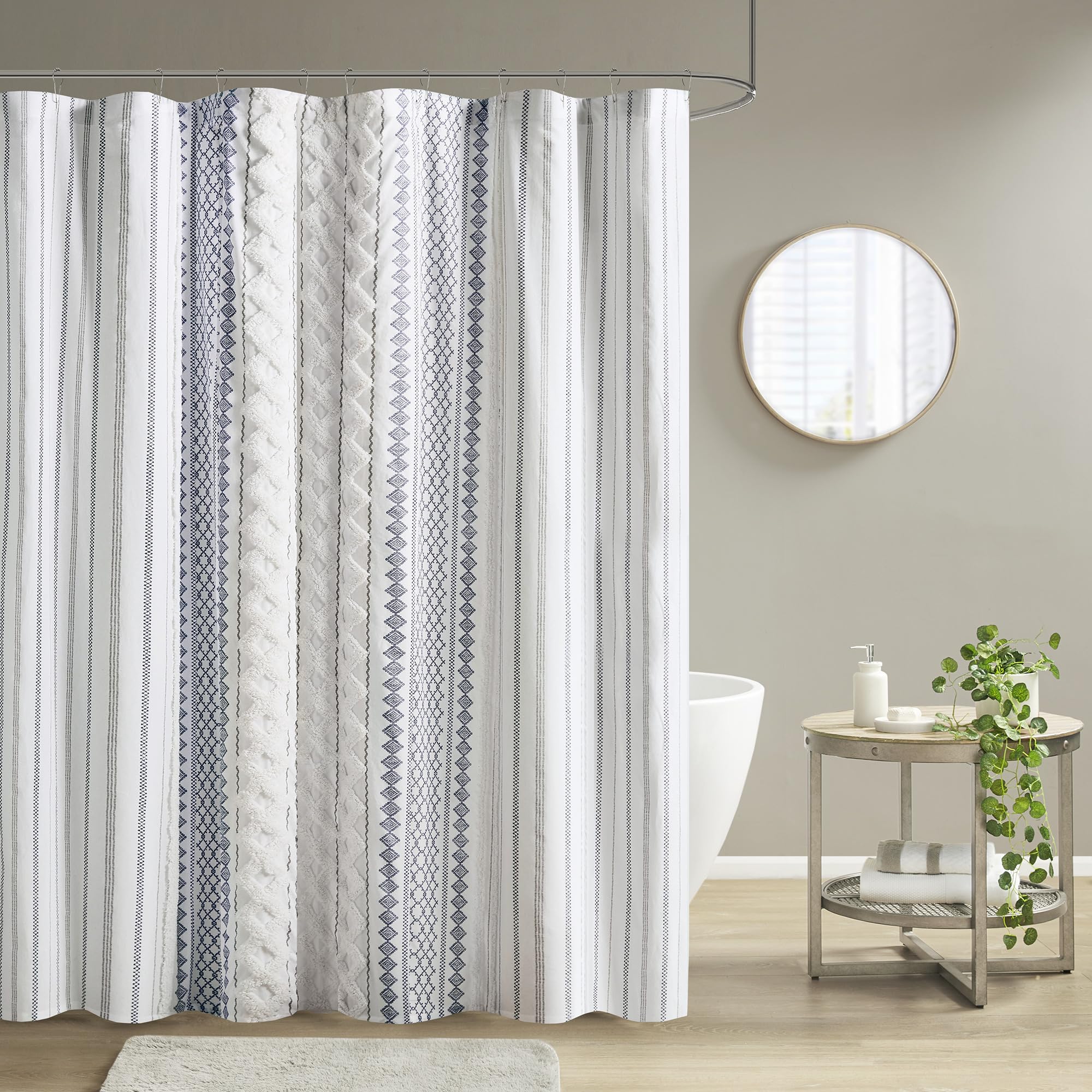 INK+IVY Imani Tufted Chenille 100% Cotton Shower Curtains Machine Washable, Modern Home Bathroom Décor Bathtub Privacy Screen, 72" x 72", Ivory
