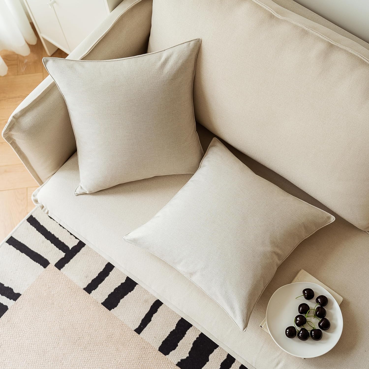 NiNi ALL Outdoor Waterproof Throw Pillow Covers Set of 2 Decorative Farmhouse Garden Pillowcase Solid Cushion Cases for Patio Tent Couch 18x18 inch Beige
